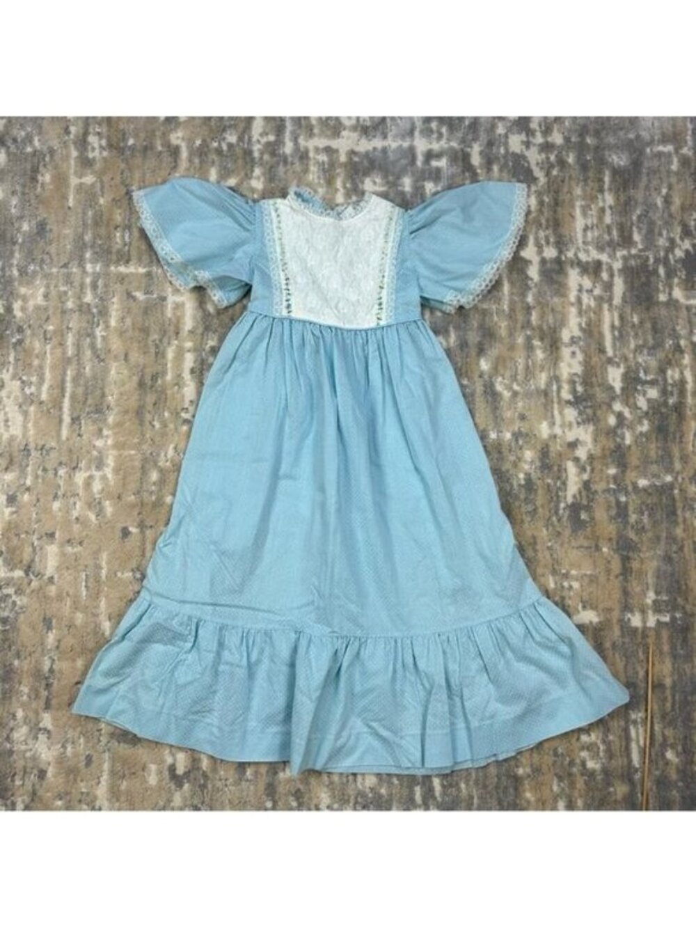Vintage 1960’s Peaches N Cream Blue White Long Short Sleeve Dress Size 5